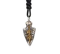 AHTCPO Collana con Ciondolo Forma Spada Drago Vintage per Uomo, Argento Sterling 925, Ciondolo Forma Punta Freccia con Bussola Vichinga Incisa, Gioielli Norreni(Pendant+wax cord)