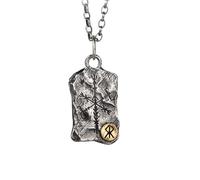 AHTCPO Collana con Rune Vincolanti In Argento Sterling 925 Bicolore, Ciondolo Martellato con Bussola Vichinga per Uomo e Donna, Catena da 23,6 Pollici(Courage)