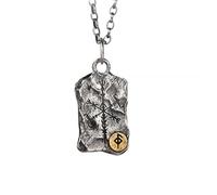 AHTCPO Collana con Rune Vincolanti In Argento Sterling 925 Bicolore, Ciondolo Martellato con Bussola Vichinga per Uomo e Donna, Catena da 23,6 Pollici(Health)