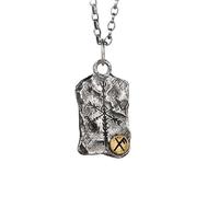 AHTCPO Collana con Rune Vincolanti In Argento Sterling 925 Bicolore, Ciondolo Martellato con Bussola Vichinga per Uomo e Donna, Catena da 23,6 Pollici(Luck)