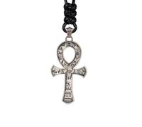 AHTCPO Collana Vintage In Argento Sterling 925 con Ciondolo Forma di Croce Egizia Ankh per Uomo e Donna, Cordino Nero(Pendant+wax cord)