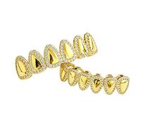 AHTCPO Gioiello Dentale a Superficie Lucida Specchiante, Microincastonatura di Zirconi, Grillz Hip-Hop Placcato Oro e Argento 18K, Adatto per Rapper e Feste(Gold)