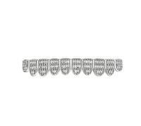AHTCPO Grglia Hip-Hop a Dieci Denti Tre File Zircone a T, Unisex e Completamente Rimovibile, Perfetta per Rapper, Performance Teatrali e Feste a Tema(Silver,Lower teeth)