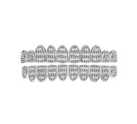 AHTCPO Grglia Hip-Hop a Dieci Denti Tre File Zircone a T, Unisex e Completamente Rimovibile, Perfetta per Rapper, Performance Teatrali e Feste a Tema(Silver,Set)