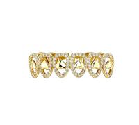 AHTCPO Grglia Hip-Hop Cuore a Specchio Vuoto Personalizzata Zircone, Unisex e Completamente Rimovibile, Perfetta per Rapper, Performance Teatrali e Feste a Tema(Gold,Lower teeth)