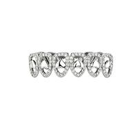 AHTCPO Grglia Hip-Hop Cuore a Specchio Vuoto Personalizzata Zircone, Unisex e Completamente Rimovibile, Perfetta per Rapper, Performance Teatrali e Feste a Tema(Silver,Lower teeth)