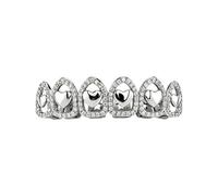AHTCPO Grglia Hip-Hop Cuore a Specchio Vuoto Personalizzata Zircone, Unisex e Completamente Rimovibile, Perfetta per Rapper, Performance Teatrali e Feste a Tema(Silver,Upper teeth)