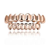 AHTCPO Grillz Denti Placcati Oro 18K, 8 Superiori e Inferiori, Lucidi Piani, Cappucci Boccali per Rapper, Feste Cosplay Unisex(Pink)