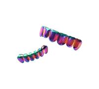 AHTCPO Grillz Hip-Hop a Gradiente Arcobaleno per Denti, Set per Superiori e Inferiori Uomini Donne, Accessorio di Costume Unisex per Rappers Cosplay(Seven-colored six-toothed fangs)