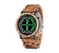 AHTCPO Orologio da Uomo di Lusso in Legno di Bambù, con Display LED Digitale e Design Unico Esagonale alla Moda, Orologi Intelligenti Personalizzati(Green)