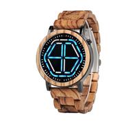 AHTCPO Orologio da Uomo di Lusso in Legno di Bambù, con Display LED Digitale e Design Unico Esagonale alla Moda, Orologi Intelligenti Personalizzati(Blue)