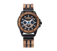 AHTCPO Orologio da Uomo in Legno, Orologio Cronografo al Quarzo in Acciaio Inossidabile e Legno di Alta Qualità con Display Giorno e Data(Black)