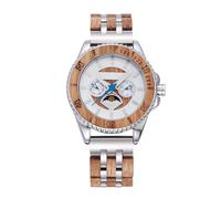 AHTCPO Orologio da Uomo in Legno, Orologio Cronografo al Quarzo in Acciaio Inossidabile e Legno di Alta Qualità con Display Giorno e Data(White)