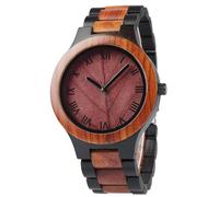 AHTCPO Orologio da Uomo in Legno Unico e Leggero, Movimento al Quarzo Importato con Vera Foglia, Orologio in Legno con Scala Numerica Romana(Pink)