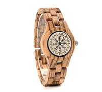 AHTCPO Orologio di Legno Dei Vichinghi, Orologio di Legno Vintage Odin Symbol Vegvisir, Orologio di Lusso Elegante Cinturino In Legno con Scatola In Legno di Bambù