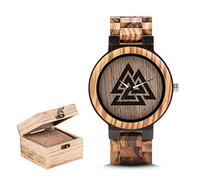 AHTCPO Orologio Vichingo da Uomo In Legno Vintage, Simboli Norreni di Odino Valhalla Orologi Rune, Orologio Analogico Al Quarzo Regolabile