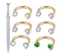AHTCPO Piercing Al Naso A Ferro di Cavallo con Zirconi Multicolor, Doppio Perno Gemma, Orecchini Cerchio In Acciaio, per Il Trago, Gioielli(Gold,1.2 * 12mm)