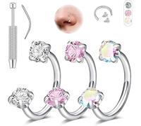 AHTCPO Set Combinato di Anelli per Il Naso A Forma C In Zircone, Versatile Osso Dell'Orecchio, Gioielli La Penetrazione Umana, Piercing Alla Narice Zirconia(Silver)