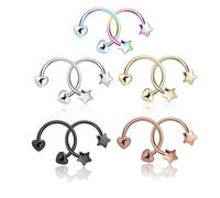 AHTCPO Set di 10 Anelli per Il Naso A Forma Cuore E Stella, In Acciaio Al Titanio Alla Moda, Piercing Trago Labbro