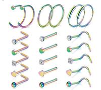 AHTCPO Set di 21 Piercing Combinati per Il Naso, Uomo e Donna, In Acciaio 316l, A Cerchio, Narice, Trago, Conchiglia, Labbro, Lobo Dell'Orecchio(L-bar 01-05 set)