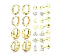 AHTCPO Set di 22 Anelli per Il Naso Combinati, Alla Moda, con Zircone A Forma Cuore Incastonato In 316l, Cerchio Piercing Narice, Labbro, Orecchio, Lobo(Gold)