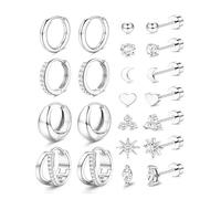 AHTCPO Set di 22 Anelli per Il Naso Combinati, Alla Moda, con Zircone A Forma Cuore Incastonato In 316l, Cerchio Piercing Narice, Labbro, Orecchio, Lobo(Silver)
