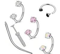 AHTCPO Set di Anelli per Il Naso A Ferro Cavallo, Orecchini Cerchio con Doppia Gemma, In Acciaio, Argento e Oro, Cartilagine, Elica Trago