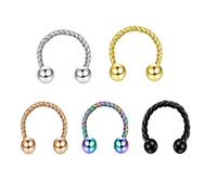 AHTCPO Set di Anelli per Il Naso A Ferro Cavallo, Orecchini Forma U In Acciaio Cerchio per Trago, Piercing Labbro e L'Elica,316l(Spiral set,1.2 * 10 * 3mm)