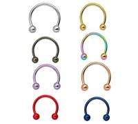 AHTCPO Set di Anelli per Il Naso A Ferro Cavallo, Orecchini Forma U In Acciaio Cerchio per Trago, Piercing Labbro e L'Elica,316l(Round bead set,1.2 * 12 * 3mm)
