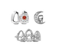 AHTCPO Set di Gemme per Denti in Oro 18k, Design Soleil, Luna e Stella, Charms per con Zircone Cubica, Gioiello Dentale Rimovibile per Festa Cosplay(Silver,Set A)