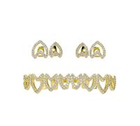 AHTCPO Set di Gemme per Denti in Oro 18k, Design Soleil, Luna e Stella, Charms per con Zircone Cubica, Gioiello Dentale Rimovibile per Festa Cosplay(Gold,Set C)