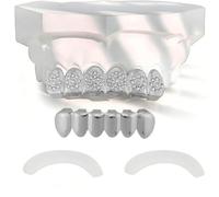 AHTCPO Set di Grillz a Cluster Iced Out Placcato in Oro - Denti Superiori e Inferiori con CZ Gradiente Gioiello Dentale Rimovibile Barre Modellatura