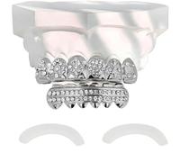 AHTCPO Set di Grillz a Cluster Iced Out Placcato in Oro - Denti Superiori e Inferiori con CZ Gradiente Gioiello Dentale Rimovibile Barre Modellatura