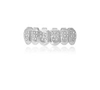 AHTCPO Set di Grillz a Lettere Personalizzate Iced Out Placcato in Oro - Denti Superiori e Inferiori con CZ Gioiello Dentale Rimovibile Barre Modellatura(HUT Diamond Silver Lower Tooth Set)