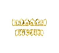 AHTCPO Set di Grillz a Viso Aperto Stella Cava Placcato in Oro - Denti Superiori e Inferiori Gioiello Dentale Rimovibile con Barre Modellatura(Eight teeth Gold,Lower teeth)