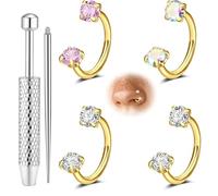 AHTCPO Set di Orecchini A Perno Combinati con Anello Al Naso Forma C In Zircone da 20 G, Versatile Osso Dell'Orecchio, Gioielli per La Penetrazione Umana, Narice, Trago, Conchiglia(Set 2)