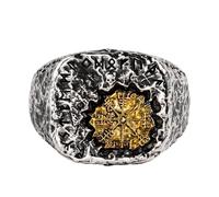 AHTCPO Tesoro Vichingo Anello in Argento 925 e Rame - Anello Bussola Regolabile per Uomini, Nordico per Mignolo o Indice, Gioiello Retro Unisex