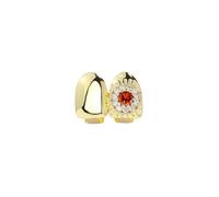 AHTCPO Toni Oro E Argento Grillz Hip Hop A Due Denti - Accenti Cz Rossi Incastonati, Bling Dentale Audace pour Uomini Donne Regali Di Stile Rapper(Gold)