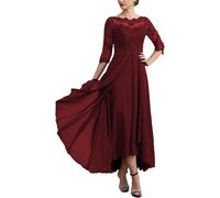 AHUFGN Abito Cerimonia Donna Abiti da Sera in Chiffon con Scollo a V, Maniche Corte e Schiena Scoperta, Abiti for la Madre dello Sposo(Burgundy,12)