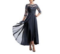 AHUFGN Abito Cerimonia Donna Abiti da Sera in Chiffon con Scollo a V, Maniche Corte e Schiena Scoperta, Abiti for la Madre dello Sposo(Blue 2,16)