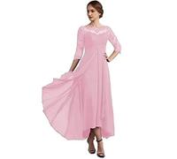 AHUFGN Abito Cerimonia Donna Abiti da Sera in Chiffon con Scollo a V, Maniche Corte e Schiena Scoperta, Abiti for la Madre dello Sposo(Petal,14)