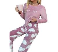 AHUFGN Pigiama Donna Invernale Pigiama da Donna Invernale soffice Set Pullover Ciglia Pigiama da Notte da Donna Pigiama di Flanella Accogliente e Casual(Pink,S)