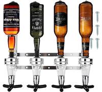 AHUNTTER 4 bottiglie ottiche per alcolici bar maggiordomo staffa a parete bottiglia alcol vino capovolto dispenser stand rack per casa pub o cucina bar, 30 ml set di bicchieri per liquori ottici