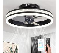 AHWEKR Ventilatore da soffitto con Luce con Telecomando, LED Dimmerabile Lampada da soffitto Moderno Illuminazione per Soggiorno Camera da Letto, Regolabile 6 velocità, Nero 40CM
