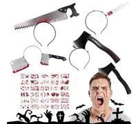 AHYDFSR 4 Pezzi Fascia Horror Spaventosa Di Halloween, Con 30 Fogli Adesivi Tatuaggio Cicatrice, Halloween Coltello Testa, Machete Sanguinante Realistico, Per La Festa Di Halloween Di Bambini Adulti