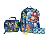 AI ACCESSORY INNOVATIONS Super Mario Brothers - Set di 5 zaini, per ragazze e ragazzi, 40,6 cm, con tasca frontale con cerniera, blu