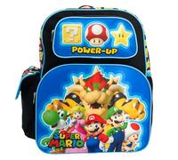 AI ACCESSORY INNOVATIONS Zaino Super Mario Brothers, 40,6 cm, con tasca frontale modellata in 3D con personaggi di Super Mario Mario, Lugi, Principessa Peach, Yoshi e Boswer., Blu