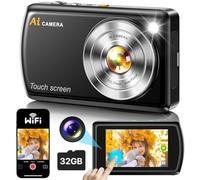AI Intelligente Macchina Fotografica Digitale con WiFi, Autofocus Fotocamera Doppiac Anteriore e Posteriore con Schermo Touchscreen da 3,6 Pollici, Scheda SD da 32 GB per Bambini, Adolescenti, Adulti