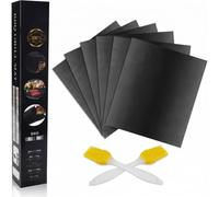 AI - Tappetini per barbecue a gas e carbone, set da 7 pezzi, 5 tappetini per barbecue e 2 spazzole, 100% antiaderenti, resistenti al calore, testati LFGB, pellicola riutilizzabile per barbecue a gas