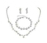 AIAIDIDIY Parure di gioielli da sposa in argento, da donna, con collana, bracciale e orecchini, idea regalo per balli, matrimoni o occasioni speciali